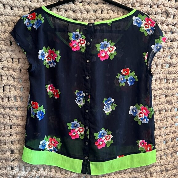 Hollister Navy Blue Sheer Floral Top Size Medium - Picture 11 of 11